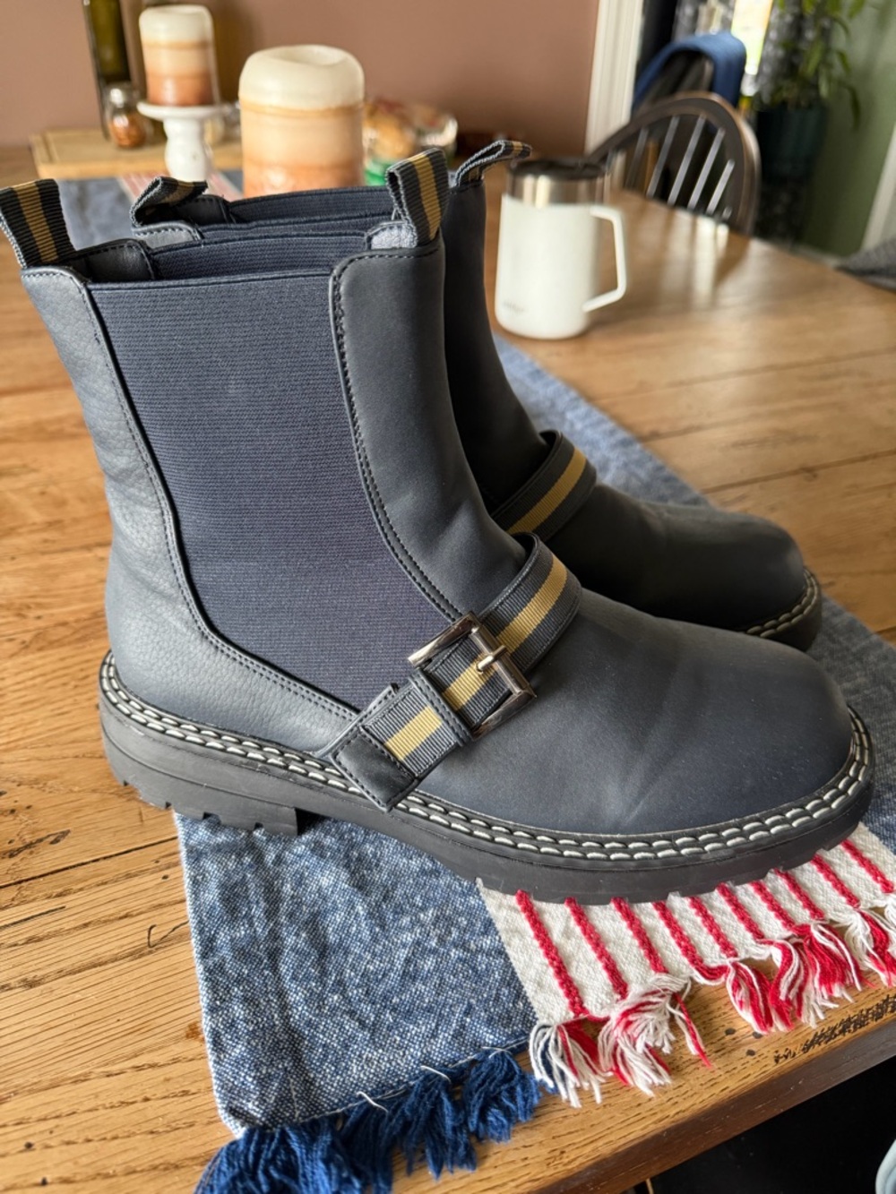 Women's Blue Chelsea Bootie with Buckle Strap